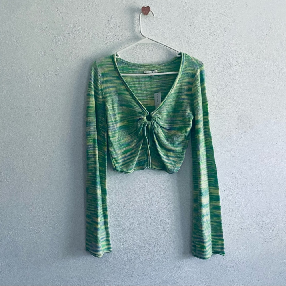 NWT American Eagle Women's Green Bell Sleeve Knit Crop Top